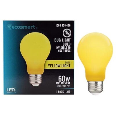 #ad 60 Watt Equivalent A19 Outdoor Bug Light Yellow LED Light Bulb 1 Pack $8.24