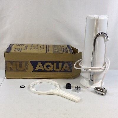 #ad Nu Aqua White Portable Faucet Mounted Countertop Water Filtration System Used $34.99