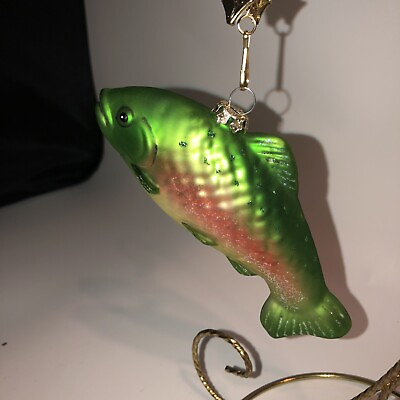 #ad Very Large 5 “ Glass Christmas Ornament￼ Green Fish Fun $21.00