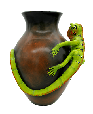 #ad Mexican Pottery Lizard Vase Handmade Ceramic Iguana Animal Figure 14quot; $155.00