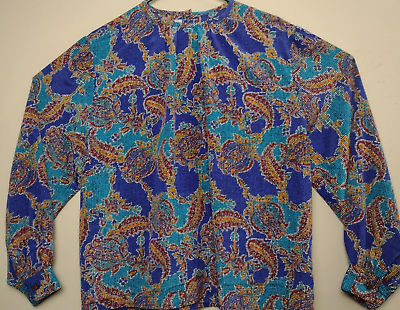 #ad Vintage Geometric Blouse Size XL Laura amp; Jayne Paisely Blue Long Sleeve Top $19.99