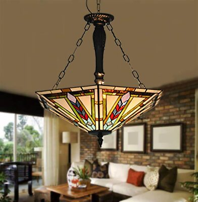 #ad 5 Light Tiffany Stained Glass Chandelier Reverse Hanging Pendant Ceiling Fixture $159.98