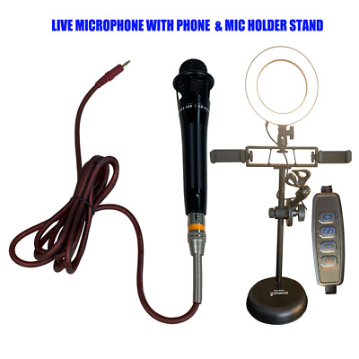 #ad Sell Phone Holders Mic Stand Desktop Selfie Ring LED Light Live Wired Microphone $92.81
