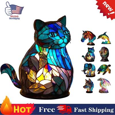 #ad Colorful Animal Table Lamp Stained Night Light Resin Animal Desk Lamp 2024 HOT $17.99