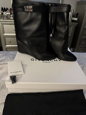 #ad Givenchy Black Leather Shark Lock Bootie Boots Size 38.5 Authentic and Classic $599.00
