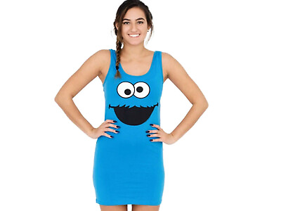 #ad Sesame Street Cookie Monster Junior Women#x27;s Tank Dress NWT $18.95