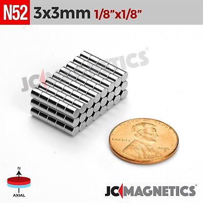 #ad 3mm x 3mm 1 8quot;x1 8quot; N52 Strong Rare Earth Neodymium Crafts Magnet Discs 3x3mm $105.00