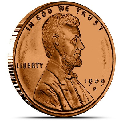 1 oz Copper Round 1909 S VDB Lincoln Wheat Cent $2.05