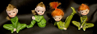 #ad Vintage Pixie Elves With Red Hair National Potteries 3” Japan 1950’s Set of 4 $100.00