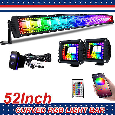 Curved 52 Inch LED Light Bar Chasing RGB 4#x27;#x27; Pods For Chevrolet Silverado Pickup $259.99