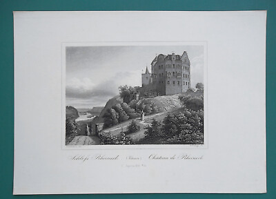 #ad GERMANY Rheineck Castle on Rhine River 1846 Antique Print $22.00