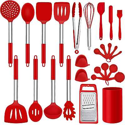 #ad LIANYU 27 PCS Kitchen Utensils Set with Holder Silicone Cooking Utensils Spatul $32.36