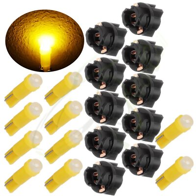 #ad 10pcs T5 Cluster Panel Gauge LED Bulbs Light 37 74 70 Yellow W Twist Sockets $8.81