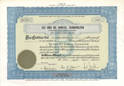 #ad San Jose Oil Co. Incorp. Philippines Oil Stock Certificate Oil Stocks and B $15.00