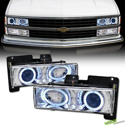 #ad For 88 00 GMC C10 C K Sierra Chrome Halo Rims LED Projector Headlights Lamps k2 $94.00