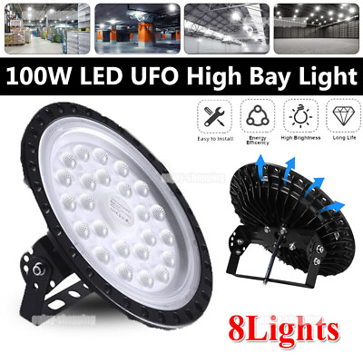 #ad 8PCS 100W UFO LED High Bay Light Warehouse Shop Gym Garage Lights Fixture Bulb $137.99