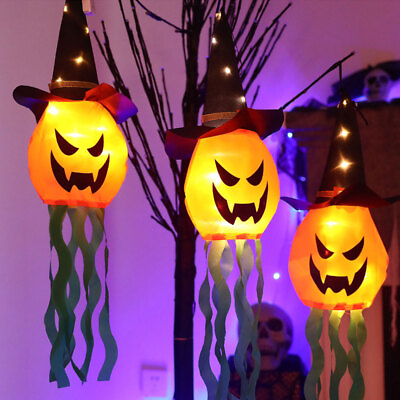 #ad Halloween Pumpkin LED Flashing Light Ghost Dress Up Glowing Lamp Hanging Lantern $5.29