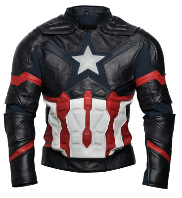 #ad American Captain Civil War Jacket Genuine Leather Biker Jacket $319.00