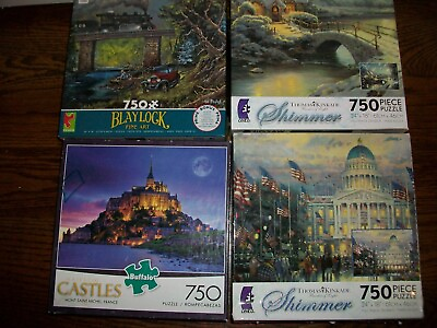 #ad Lot of 4 Ceaco Buffalo Games 750 pc Puzzles Thomas Kinkade Ted Blaylock $19.95