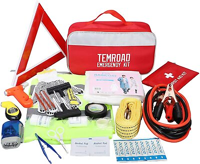 #ad Auto Emergency Kit Set Car Tool Bag Vehicle Safety Kit Portable Roadside Temroad $26.99
