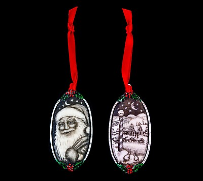 #ad Double Sided Santa Themed Ornament. Moosup Valley Rachel Badeau Etched $33.15
