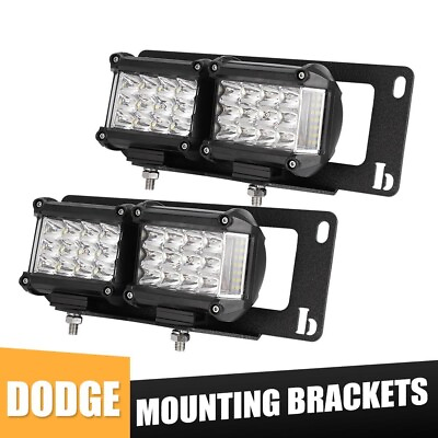 #ad 4x 4quot; LED Light Bar Fog Pods Hidden Mount Bracket For Dodge Ram 2500 3500 10 18 $67.98