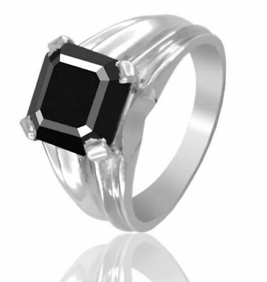 #ad 925 Silver 6 ct. Solitaire Princess Cut Natural Black Diamond Ring For Men $124.00