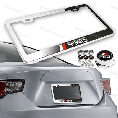 #ad Stainless Steel Chrome Rust Free License Plate Frame For TOYOTA TRD W Caps SET $16.99
