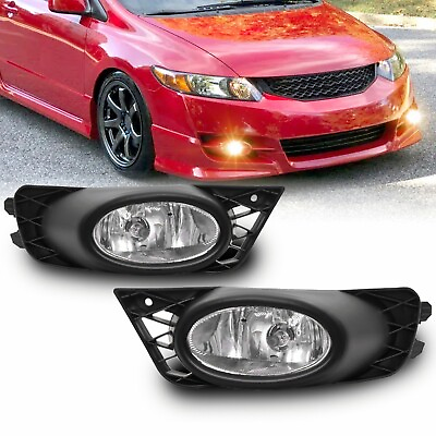 #ad Fit For 2009 2011 Honda Civic Sedan Lens 1 pair Front Bumper fog light $39.99