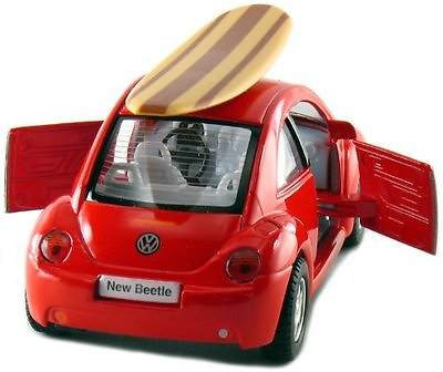 #ad Kinsmart 5quot; Volkswagen New Beetle w Surfboard 1:32 Diecast Model Toy VW Red $8.98