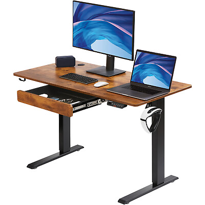 #ad VEVOR Adjustable Height Standing Desk Electric w Drawer Monitor Riser for Home $76.99