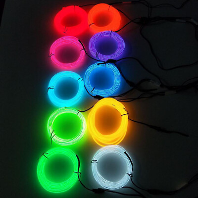 Battery Operated Neon LED Lights Glow EL Wire String Strip Rope Tube Party Decor $5.99
