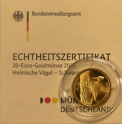 #ad BRD €20 Gold 2021 J Schwarzspecht Stgl. im orig. Kapsel mit Zertifikat EUR 285.00