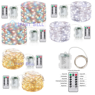 50 100 LEDs Battery Operated Mini LED Copper Wire String Fairy Lights Remote USA $8.99