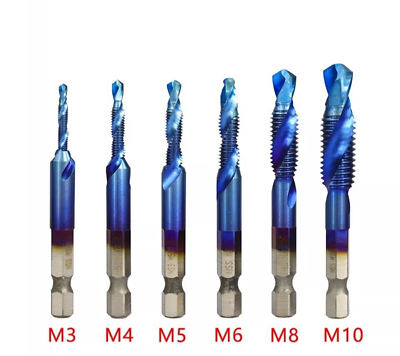 #ad 6pcs M3 M10 Hex Shank Titanium Plated HSS Screw Thread Metric Tap Drill Bits Set GBP 7.99