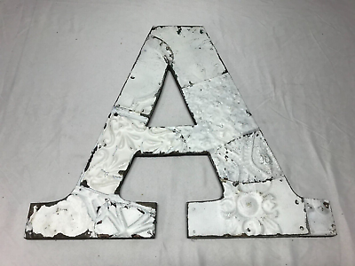 #ad Decorative Salvage Tin Ceiling 16quot; Patchwork White Metal VTG Letter A 1617 23B $69.00
