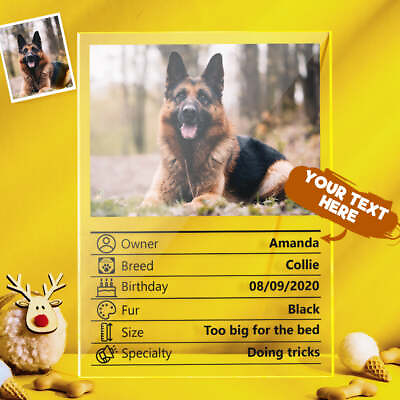 #ad Customized Photo Clear Plaque Personalized Pet Information Acrylic Desktop Decor $20.00