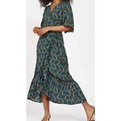 #ad #ad Silk amp; Salt Journey Maxi Wrap Dress African Peacock Print Green Blue NEW Large $42.00