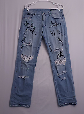 #ad Armani Exchange Jeans Mens 32x31 Graffiti Denim Straight J16 Distressed Destroy $34.95