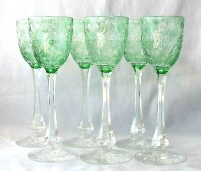 #ad 1 Vintage 8 5 8quot; Tall Webb Corbett Cameo Glass Intaglio Green Wine 6 Available $175.00