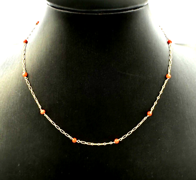 #ad Chain Short Choker With Coral Gold Solid 18K Vintage Years#x27; 70 Italy $336.78