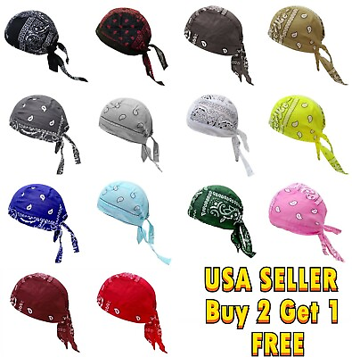 #ad Cotton Durag Unisex Wave Cap Hat Doo Rag Biker Smooth Head Wrap Skull Cap Du rag $4.39