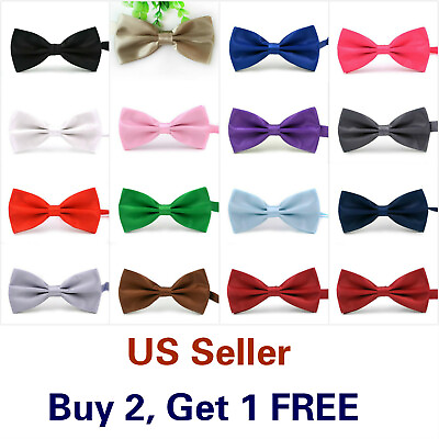 #ad 15 Styles Bow Tie Classic Solid Color Mens Adjustable Bowtie Wedding Necktie $6.59