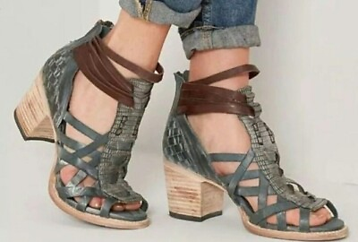 #ad FREEBIRD Women#x27;s SIZE 6 penny Gladiator Block Heel Sandal Leather Worn Once $225 $99.99