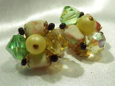 #ad AS IS Green Yellow Crystal Art Class Vintage 1950#x27;s Clip Earrings 41J9 $13.49