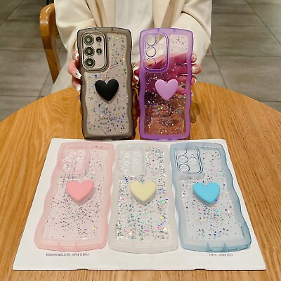 #ad 3D Love Heart Clear Glitter Phone Case For Samsung Galaxy S24 Ultra S23 S22 S21 $8.99