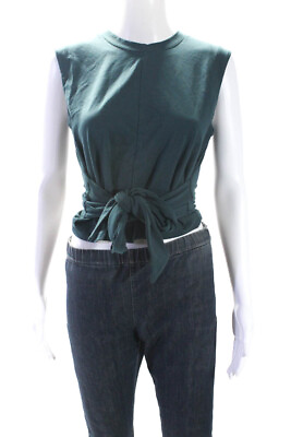 #ad Modern Citizen Womens Cotton Round Neck Sleeveless Wrapped Blouse Green Size S $49.99