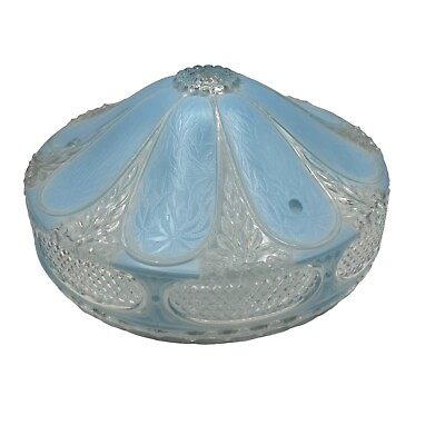 #ad Blue Frosted Flower Clear Glass 3 Hole Ceiling Light Shade Fixture Lamp Vintage $44.95