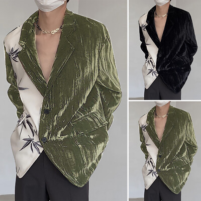 #ad INCERUN Mens Lapel Neck Patchwork Tops Blazer Suit Long Sleeve Top Coat Jacket $37.99