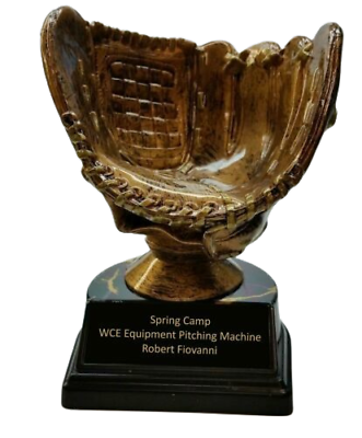 #ad BASEBALL GLOVE STYLE BALL HOLDER PERSONALIZED TROPHY FREE ENGRAVING ANTIQUE GOLD $11.50